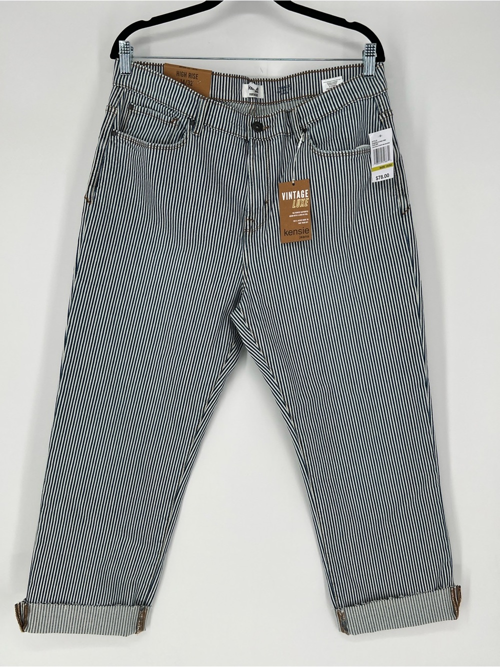Kensie The Allie High rise Slim Black & White Pinstripe Straight Jeans